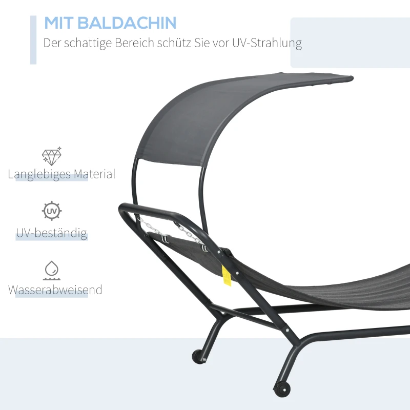 Outsunny Sonnenliege Hängematte Gartenliege, mit Baldachin, wetterbeständig, 240 cm x 92 cm x 148 cm, Dunkelgrau
