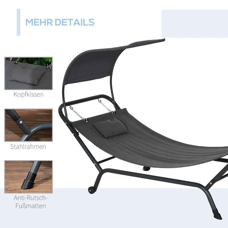 Outsunny Sonnenliege Hängematte Gartenliege, mit Baldachin, wetterbeständig, 240 cm x 92 cm x 148 cm, Dunkelgrau