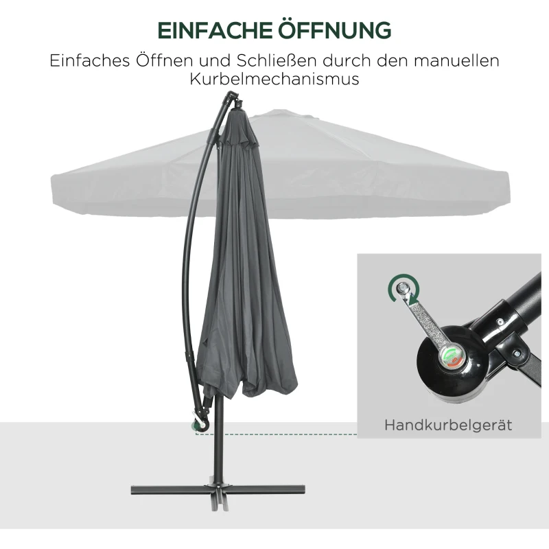 Parasol Outsunny z korbą ręczną i moskitierą, dla 8 osób, obrotowy 360°, 2,95 m x 2,95 m x 2,4 m, zielony