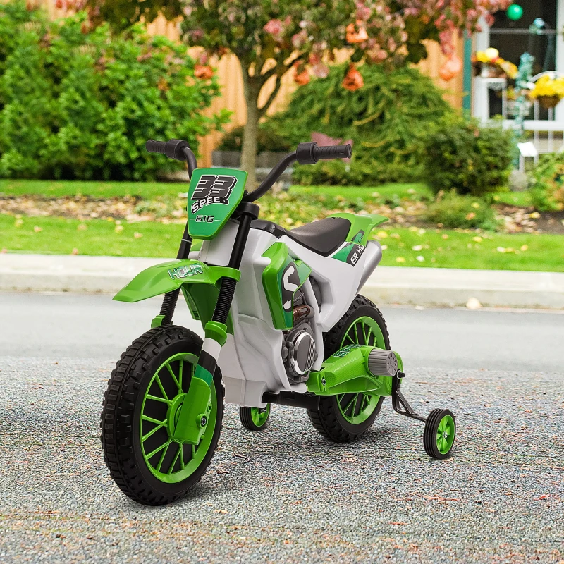 HOMCOM elektrische motorfiets kindermotor elektrisch voertuig kindervoertuig groen + wit