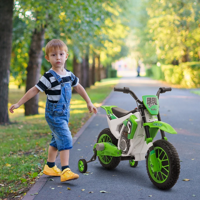 HOMCOM elektrische motorfiets kindermotor elektrisch voertuig kindervoertuig groen + wit