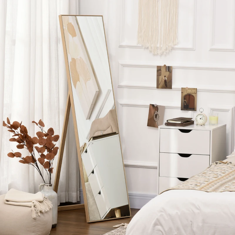 HOMCOM staande spiegel, kapspiegel, passpiegel met houtnerf