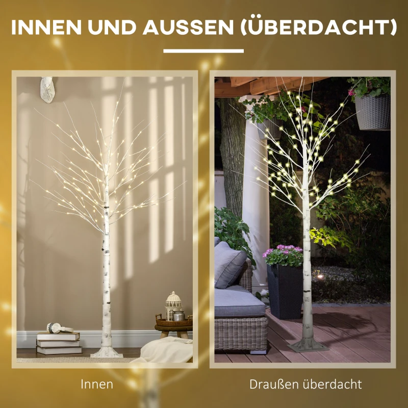 HOMCOM kunstboom, kunsberk, met LED-verlichting, warm wit, realistisch, witte bast, 22 x 22 x 180 cm