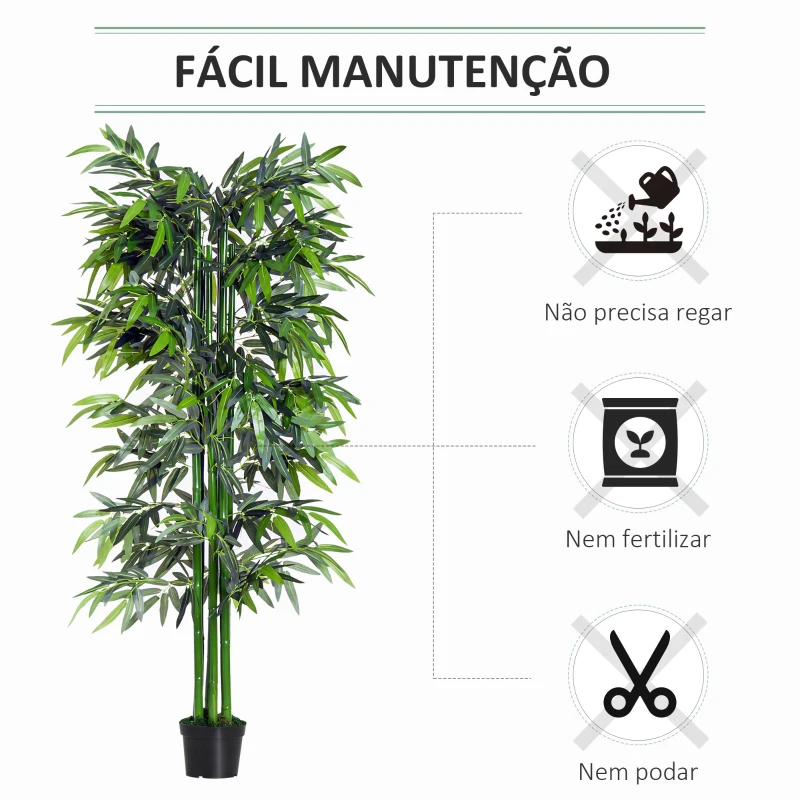 Outsunny Bambú Artificial 180cm com Ramos Realistas Planta Sintética Decorativa com Vaso para Sala de Estar Escritório Ø20x180cm Verde