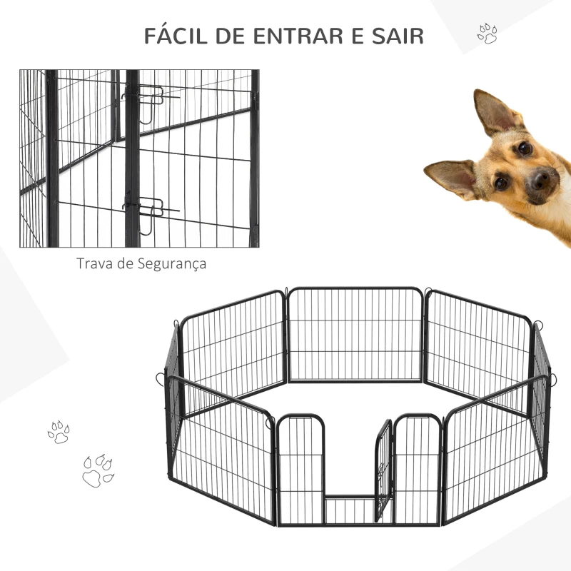 PawHut Parque para Animais de Estimação 8 Paineis 80x60cm Gaiola para Cães de Metal com Porta e Dupla Fechadura Cerca de Treinamento para Jardim Preto