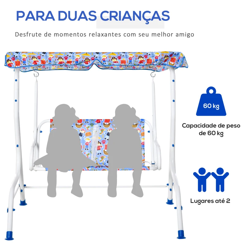 Outsunny Baloiço de Jardim Infantil de 2 Lugares com Toldo Ajustável em Ângulo e Cintos de Segurança ao Ar Livre 110x70x110 cm Azul