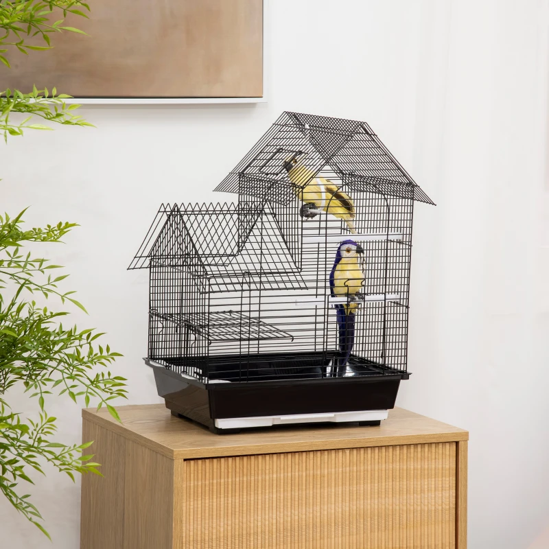 PawHut Metal Bird Cage for Finch, Canary w/ Food Containers, Swing Ring, Tray Handle, 39 x 33 x 47cm