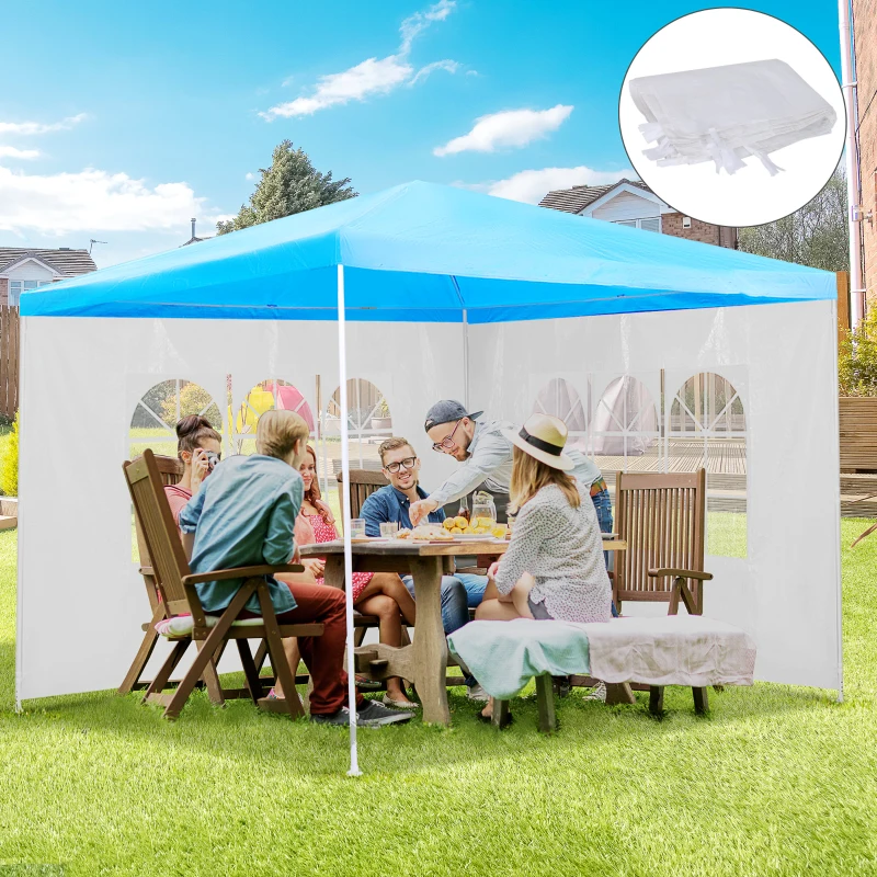 Outsunny Conjunto de 2 Paredes Laterais para Tendas de 3x3m e 3x6m Paredes Laterais para Tendas com Janelas Transparentes 293x193cm Branco
