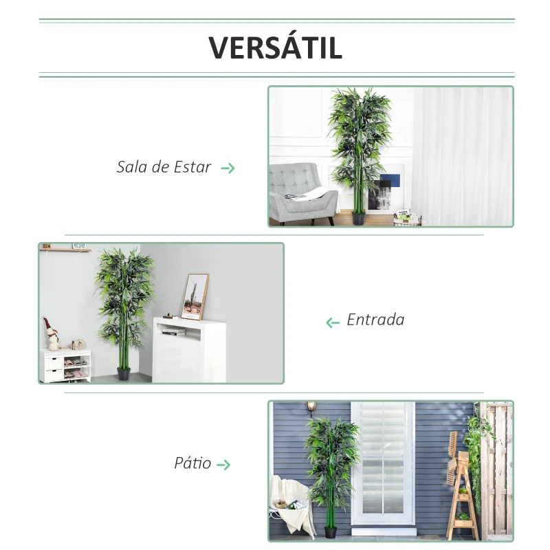 Outsunny Bambú Artificial 180cm com Ramos Realistas Planta Sintética Decorativa com Vaso para Sala de Estar Escritório Ø20x180cm Verde