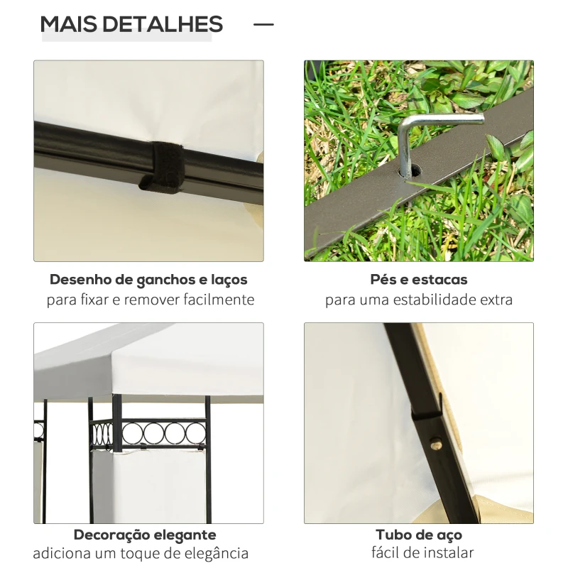 Outsunny Pérgola de Jardim 300x300x265 cm com Duplo Teto e Estrutura de Aço Proteção Solar para Festas Eventos ao Ar Livre Creme