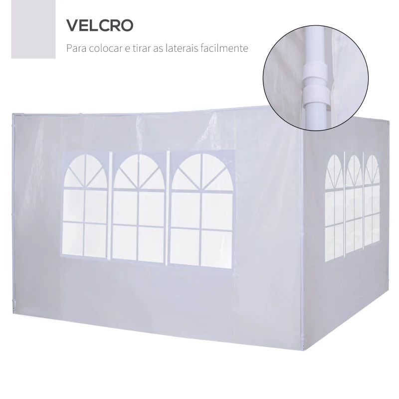 Outsunny Conjunto de 2 Paredes Laterais para Tendas de 3x3m e 3x6m Paredes Laterais para Tendas com Janelas Transparentes 293x193cm Branco