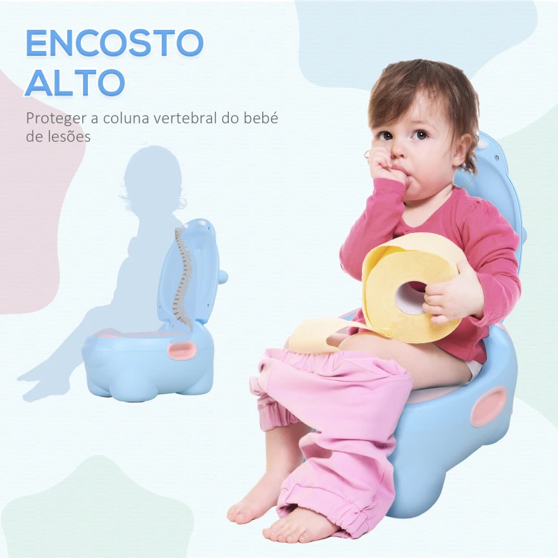 HOMCOM Bacio para Bebé em Forma de Hipopótamo 2 em 1 com Cubo Amovível e Escova de Limpeza 40x30x23 cm Azul