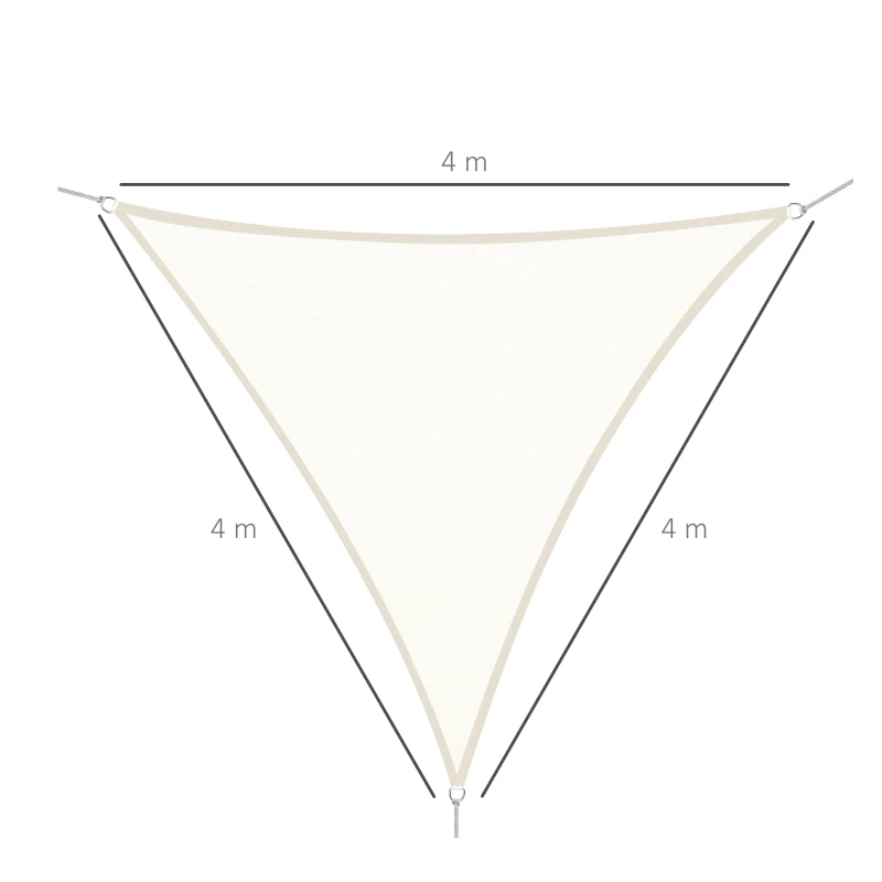 Outsunny Vela de Sombra Triangular 4x4x4 m Toldo Vela de Poliéster com Proteção UV Aneis em Forma de D e Cordas para Jardim Pátio Piscina Creme