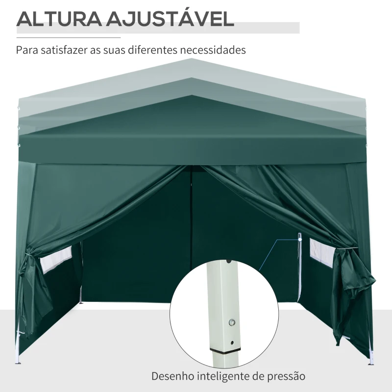 Outsunny Tenda de Jardim com Paredes Laterais Amovíveis Janelas Porta com Zíper e Bolsa de Transporte 295x295x195-258 cm Verde