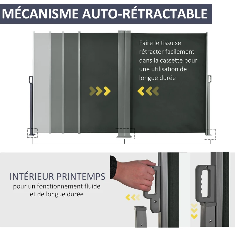 Outsunny Double Store latéral Brise-Vue paravent rétractable dim. 6L x 1,80H m Polyester Anti-UV Gris