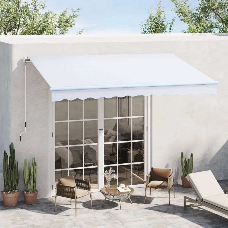 Outsunny Toldo Manual Dobrável de Alumínio Toldo para Varanda com Ângulo Ajustável e Manivela 300x250 cm Branco