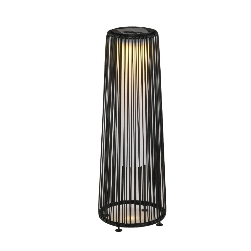 Outsunny Tuinlamp, Buitenlamp op Zonne-energie, 8 Uur Bedrijfstijd, Rotanlook, Zwart, 21,5 x 21,5 x 61 cm(m-11)