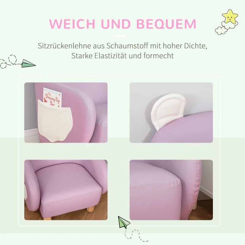 HOMCOM Kindersessel Kindersofa Kindercouch Stuhl Liegesofa mit niedlicher Tierform wasserdicht für 3-6 Jahre Kinder Rosa 50x53,5x59cm