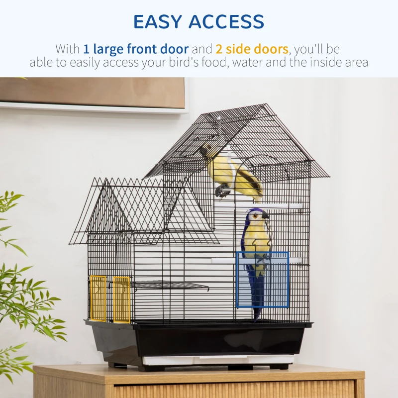 PawHut Metal Bird Cage for Finch, Canary w/ Food Containers, Swing Ring, Tray Handle, 39 x 33 x 47cm