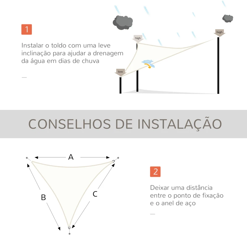 Outsunny Vela de Sombra Triangular 3x3x3 m Toldo Vela de Poliéster com Proteção UV Aneis em Forma de D e Cordas para Jardim Pátio Piscina Creme
