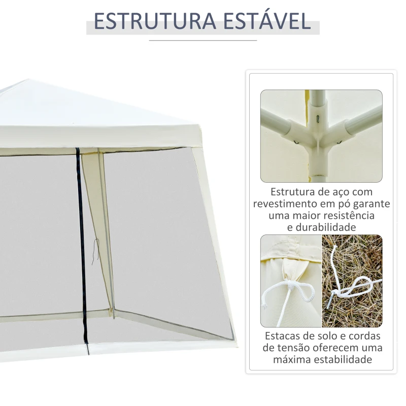 Outsunny Tenda de Jardim 3x3m Tenda com 4 Partes Laterais Rede Mosquiteira com Zíper Proteção UV para Patio Bege