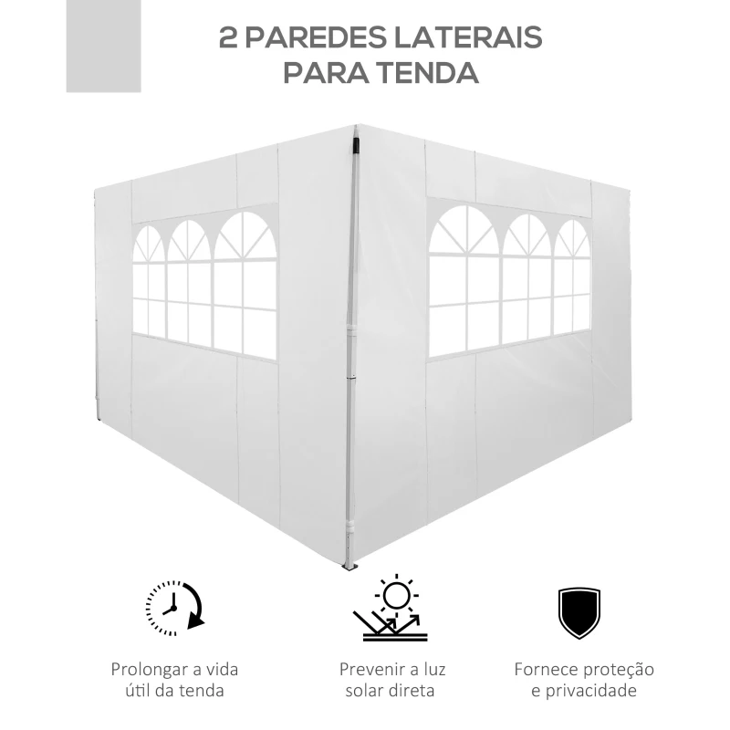 Outsunny 2 Paredes Laterais para Tenda Parede Lateral de Tecido Oxford com 2 Janelas  3x2 m Branco