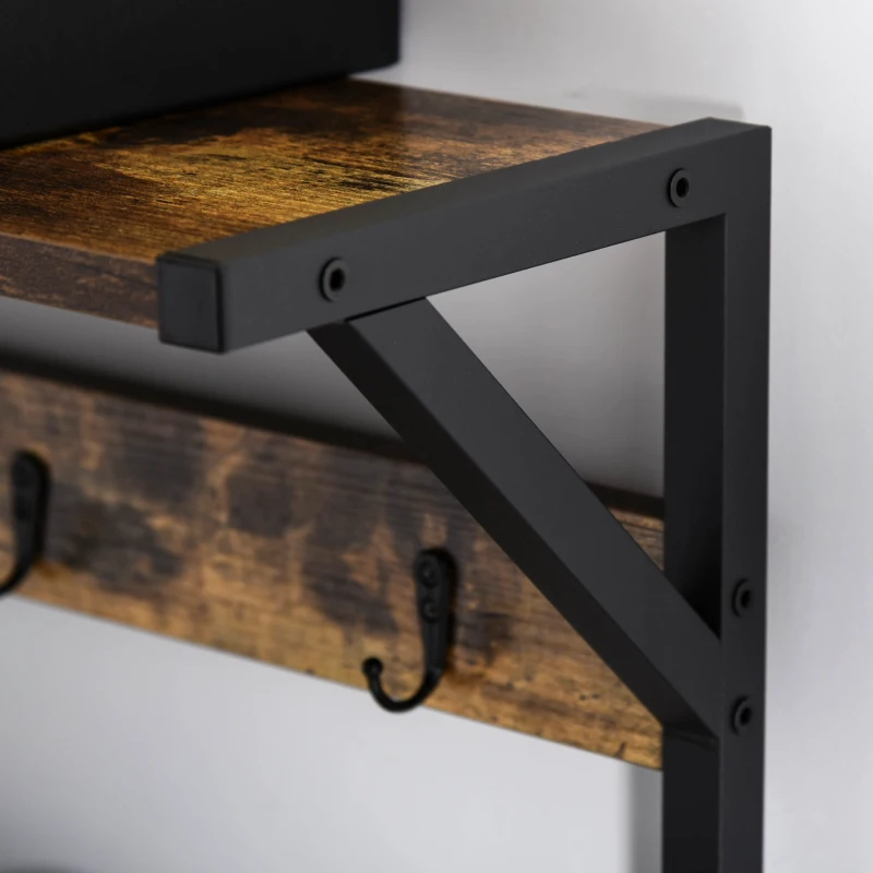 HOMCOM Móvel Cabide de Entrada com 3 Prateleiras 9 Ganchos Armário de Entrada com Cabides de Estilo Industrial 84x34,5x180cm Marrom