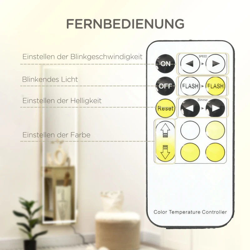 HOMCOM 2-in-1 passpiegel met LED-licht, vrijstaand, aan de muur gemonteerd, dimbaar, 40 cm x 37 cm x 156,5 cm, zilver