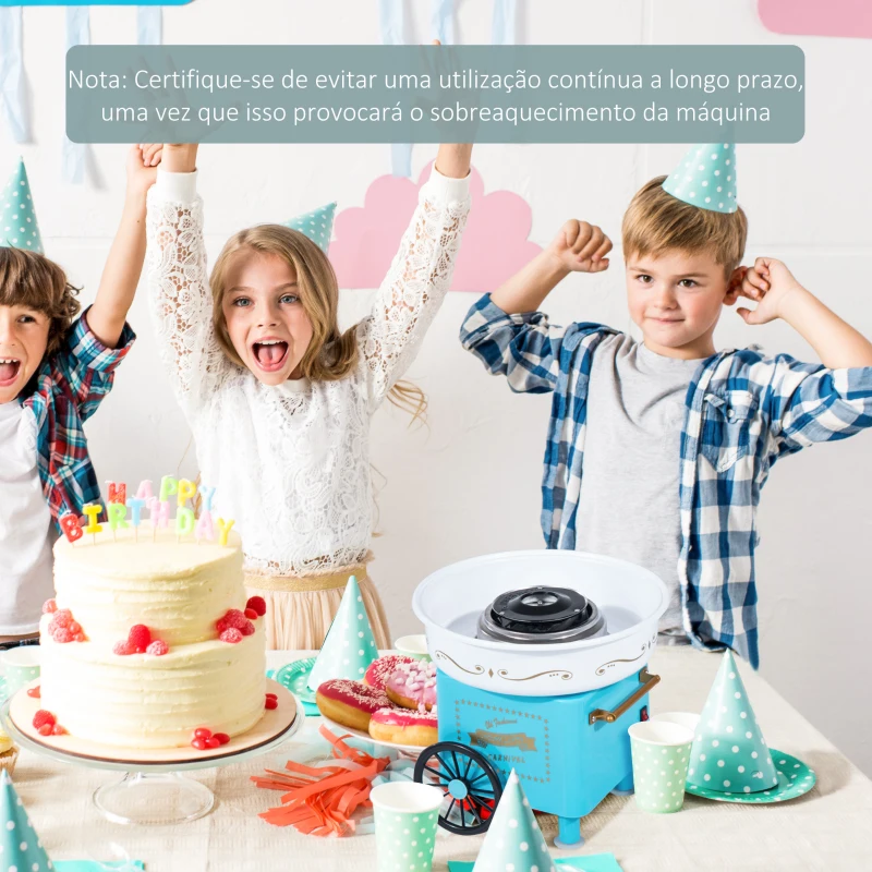 HOMCOM Máquina de Algodão Doce Estilo Retrô Potência 450W-550W Doce com Colher Medidora e 10 Palitos de Bambu 30x30x28cm Azul