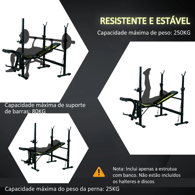 HOMCOM Banco de pesos reclinável multifuncional para treinamento e musculação 175x110x202 cm Preto