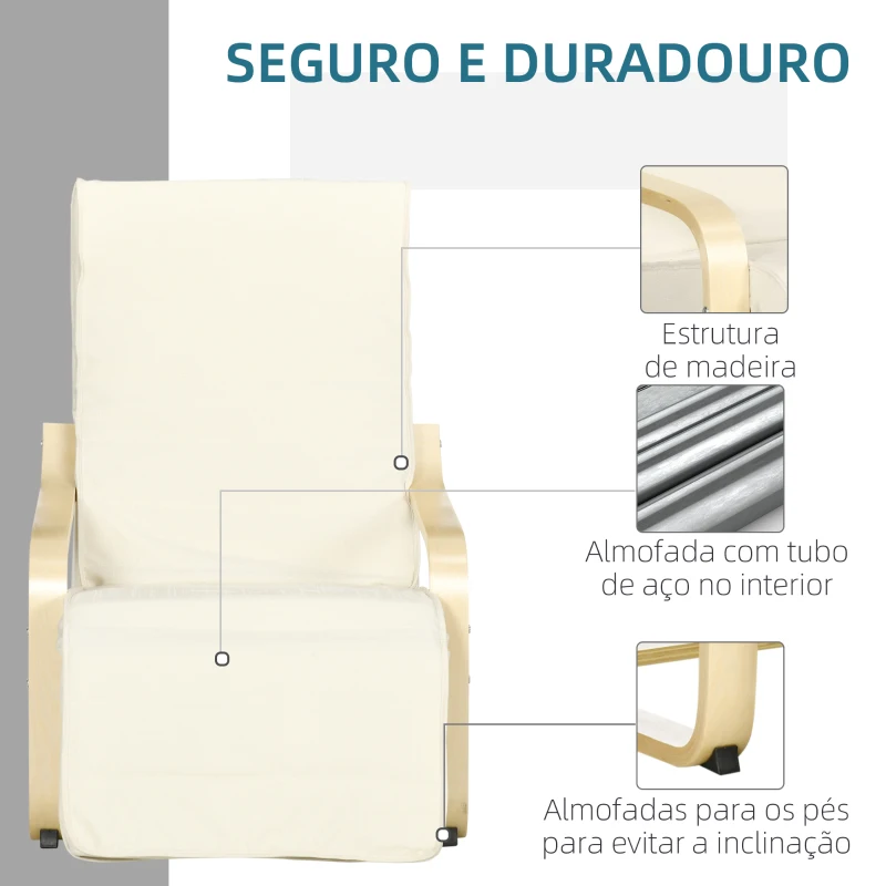 HOMCOM Poltrona Relax com Apoio para os Pés Ajustável Estofada em Tecido com Estrutura de Madeira 66,5x94x100 cm Creme
