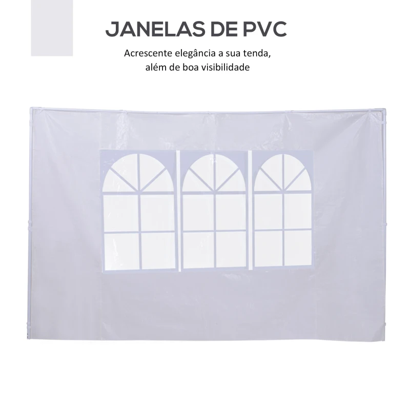 Outsunny Conjunto de 2 Paredes Laterais para Tendas de 3x3m e 3x6m Paredes Laterais para Tendas com Janelas Transparentes 293x193cm Branco