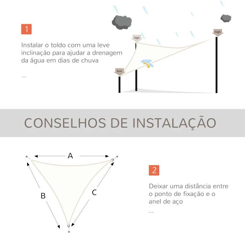 Outsunny Vela de Sombra Triangular 4x4x4 m Toldo Vela de Poliéster com Proteção UV Aneis em Forma de D e Cordas para Jardim Pátio Piscina Creme