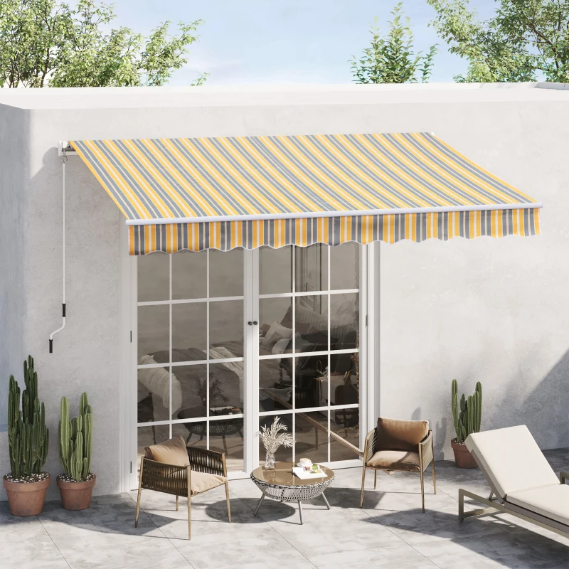 Outsunny Toldo Manual 3,5x2,5 m de Alumínio Toldo de Varanda Pátio com e Proteção Solar UV para Jardim Exterior Amarelo e Cinza