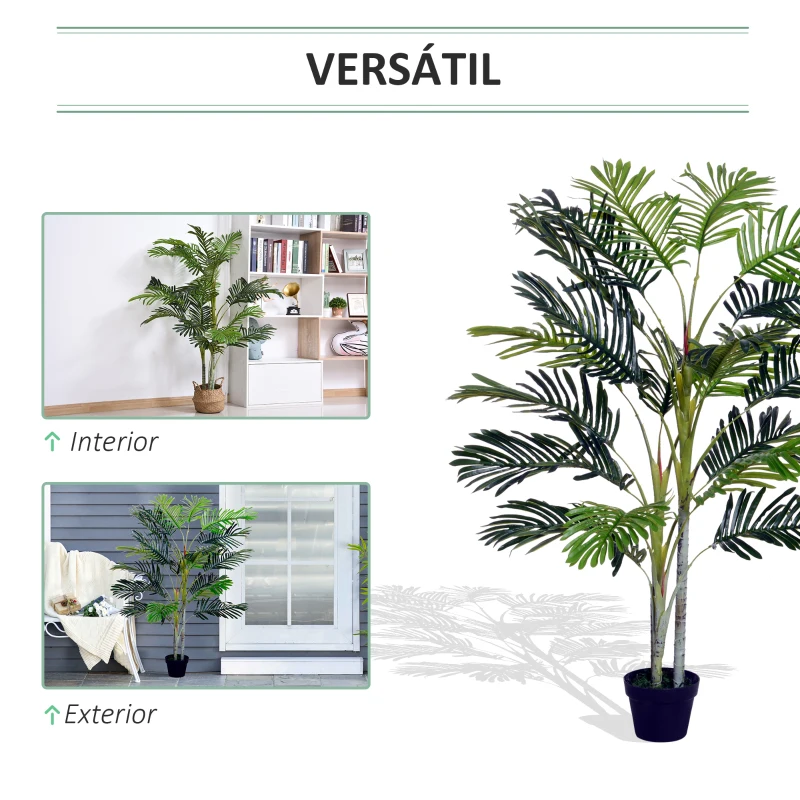 Outsunny Palmeira Artificial 150cm com Aspecto Realista Planta Artificial Decorativa com Vaso Casa Varanda Jardim Verde