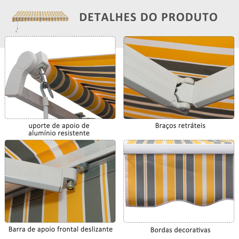 Outsunny Toldo Manual 3,5x2,5 m de Alumínio Toldo de Varanda Pátio com e Proteção Solar UV para Jardim Exterior Amarelo e Cinza