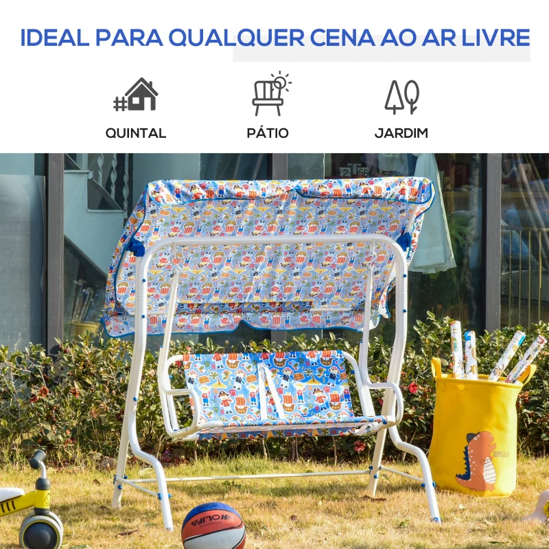 Outsunny Baloiço de Jardim Infantil de 2 Lugares com Toldo Ajustável em Ângulo e Cintos de Segurança ao Ar Livre 110x70x110 cm Azul