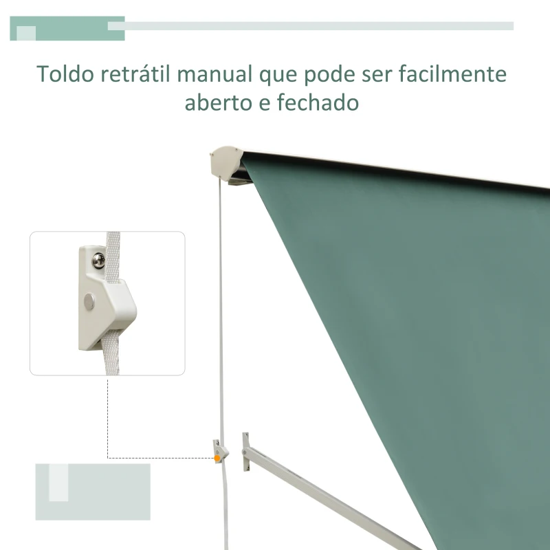 Outsunny Toldo Manual de Alumínio Retrátil 180x70 cm Toldo de Fachada para Exterior com Ângulo Ajustável e Impermeável Verde
