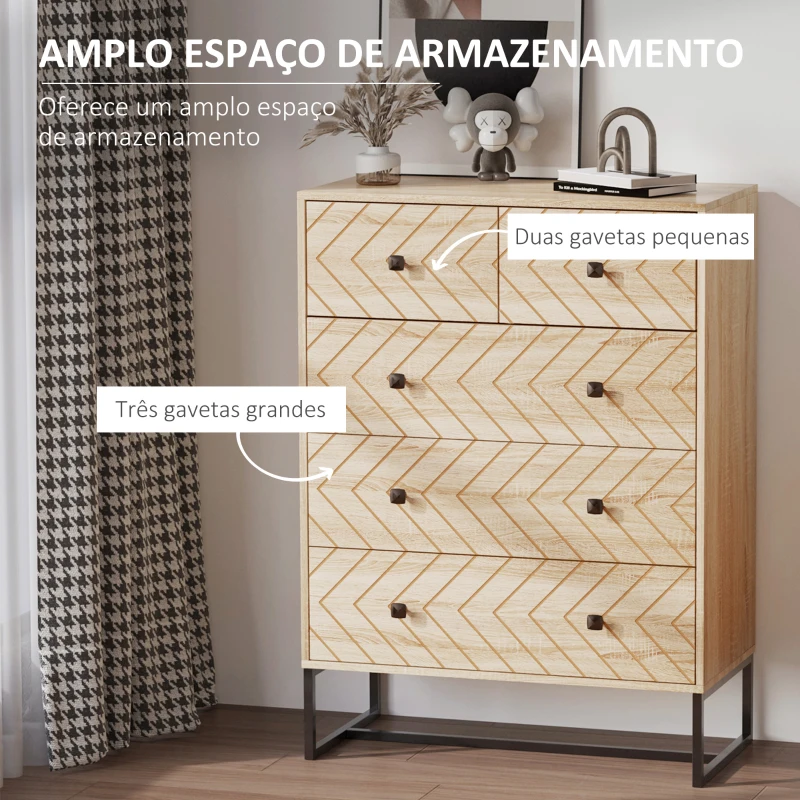 HOMCOM Cómoda com 5 Gavetas Estilo Retrô Móvel Auxiliar de Madeira para Sala de Estar Corredor 80x39,5x110 cm Madeira e Preto