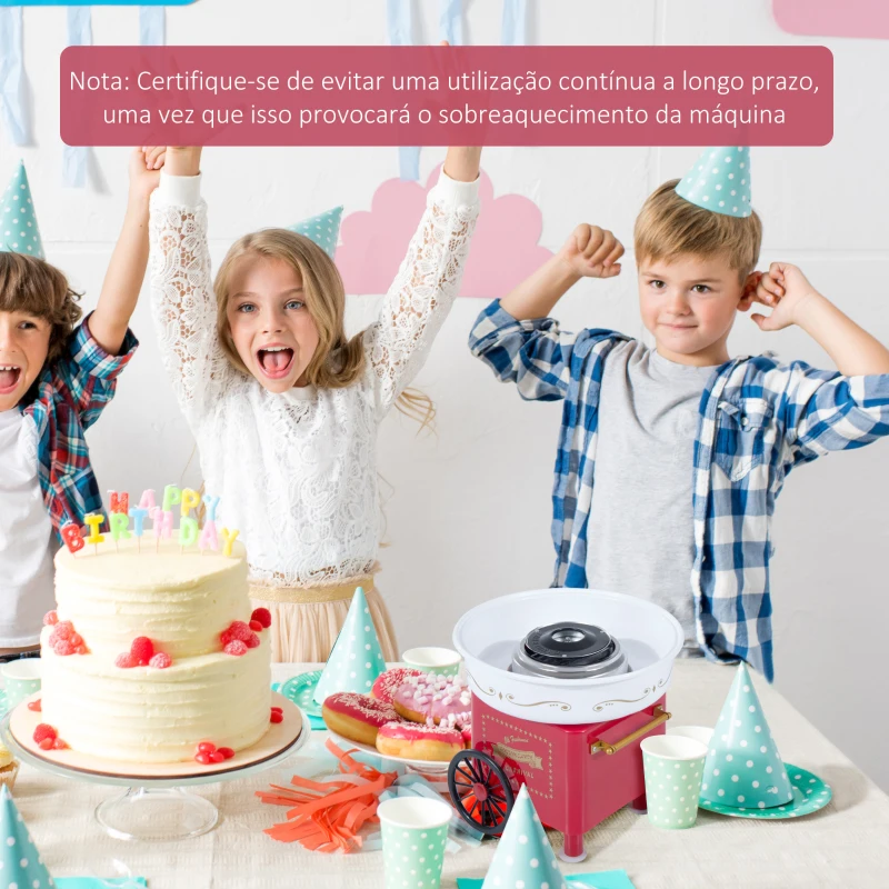 HOMCOM Máquina de Algodão Doce Estilo Retrô Potência 450W-550W Doce com Colher Medidora e 10 Palitos de Bambu 30x30x28cm Vermelha
