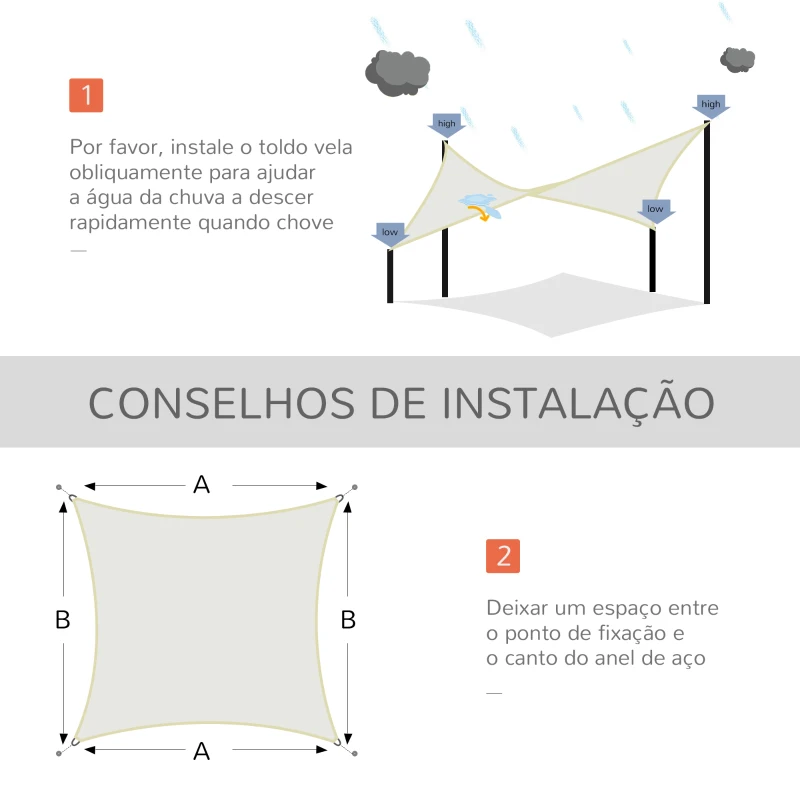 Outsunny Vela de Sombra Retangular 4x6 m Toldo Vela de Poliéster com Proteção UV Aneis em Forma de D e Cordas para Jardim Pátio Piscina Creme