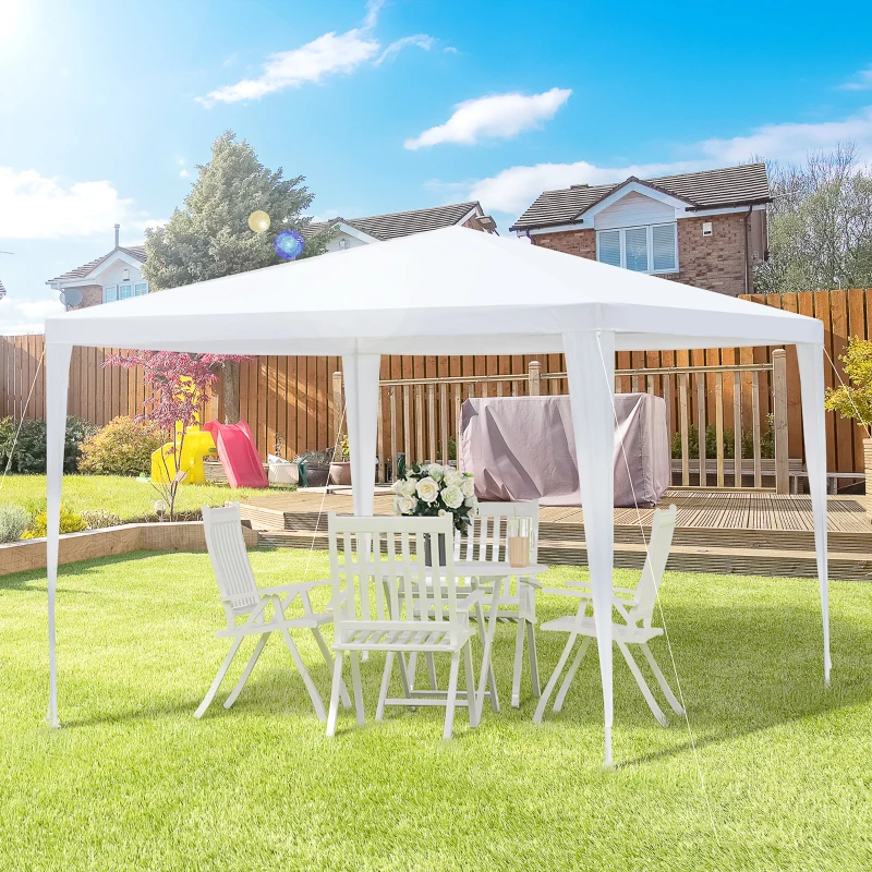 Outsunny Tenda de Jardim Tenda de Exterior com Tubos de Aço e Cobertura de PE para Eventos Campismo Festas 300x300x245 cm Branco