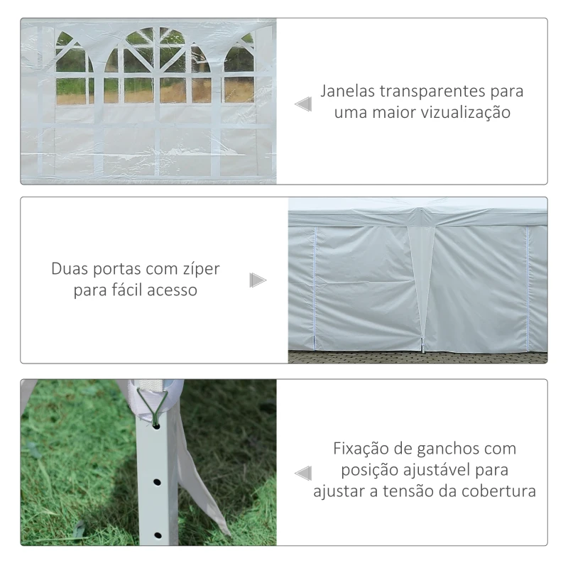 Outsunny Tenda para Festas com Paredes Laterais Amovíveis 2 Portas com Zíper 4 Janelas e Bolsa de Transporte 591x297x255 cm Branco