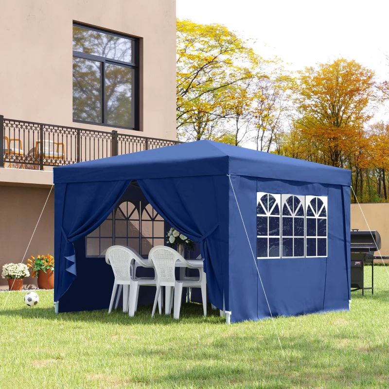 Outsunny Tenda de Jardim com Paredes Laterais Amovíveis Janelas Porta com Zíper e Bolsa de Transporte 295x295x195-258 cm Azul