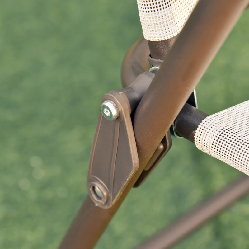 Outsunny Conjunto de Jardim Refeição 6 Peças com 4 Cadeiras Dobráveis Mesa com Bancada de Vidro e Chapéu de Sol Bege