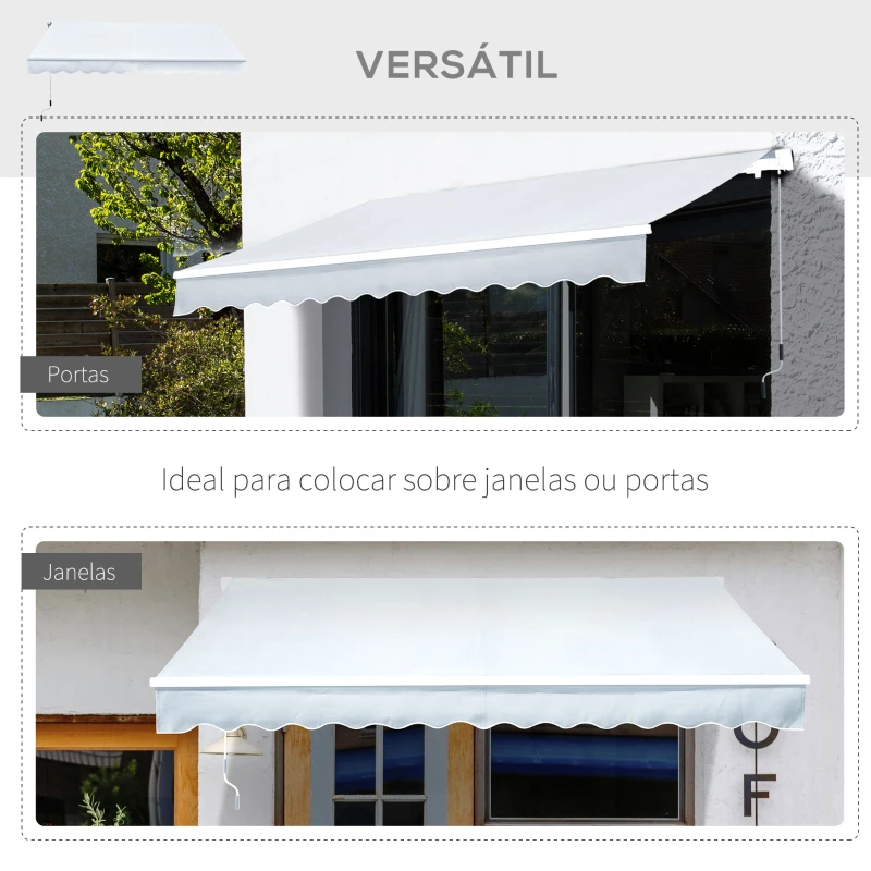 Outsunny Toldo Manual Dobrável de Alumínio Toldo para Varanda com Ângulo Ajustável e Manivela 300x250 cm Branco