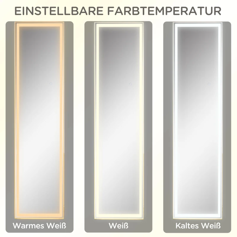 HOMCOM 2-in-1 passpiegel met LED-licht, vrijstaand, aan de muur gemonteerd, dimbaar, 40 cm x 37 cm x 156,5 cm, zilver