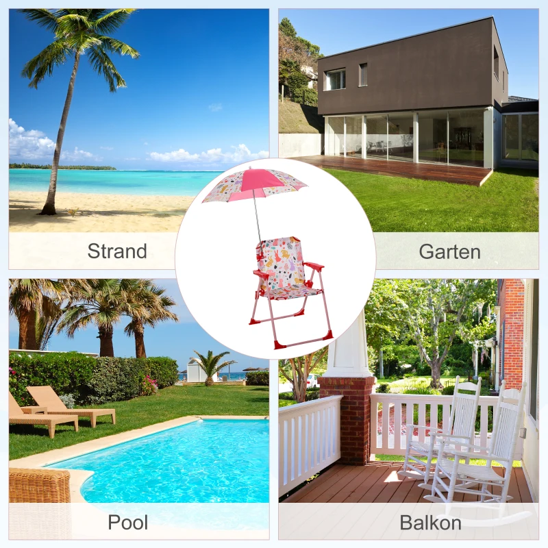 Outsunny Kinder-Campingstuhl mit Sonnenschirm Kinder-Strandstuhl Klappstuhl für 1-3 Jahre leichte Gewicht Metall Rot 39 x 39 x 52cm