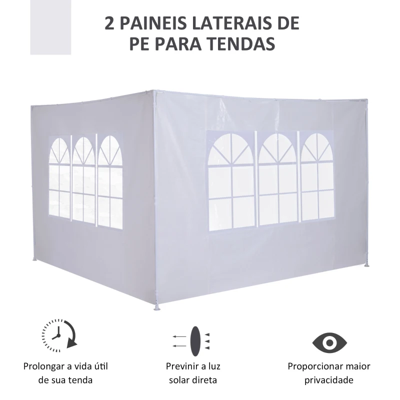 Outsunny Conjunto de 2 Paredes Laterais para Tendas de 3x3m e 3x6m Paredes Laterais para Tendas com Janelas Transparentes 293x193cm Branco