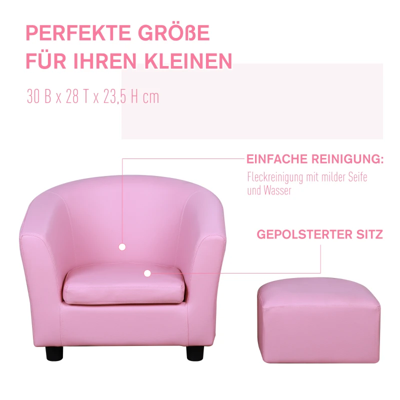 HOMCOM Kindersessel mit Fußhocker, Minisessel, Kinderzimmer Sofa, Kindersofa, Kindermöbel, für 3-6 Jahre alt, Mädchen, rosa, 51 x 39 x 41,5 cm